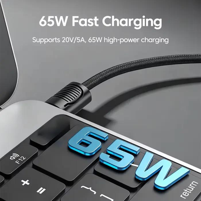 Lanière USB-C vers type-c 65W/câble de données suspendu PD câble USB C de charge rapide pour ordinateurs portables iPhone 17 16 15 Pro Max Samsung Huawei