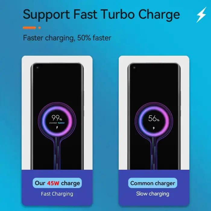 Chargeur Xiaomi EU Turbo 45W Charge 6A Câble Type C 1M pour Redmi Note 14 13 12T 11T Pro Mi 13T 12 10 9 Pad 7 6