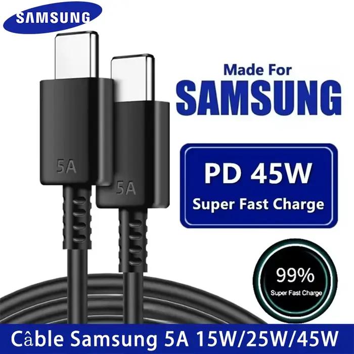 Câble USB Type C Original Samsung 45W 25W 5A PD Charge Rapide pour Galaxy S26 S25 S24 S23 S22 Ultra Note 20 Tab S11 Z Fold7