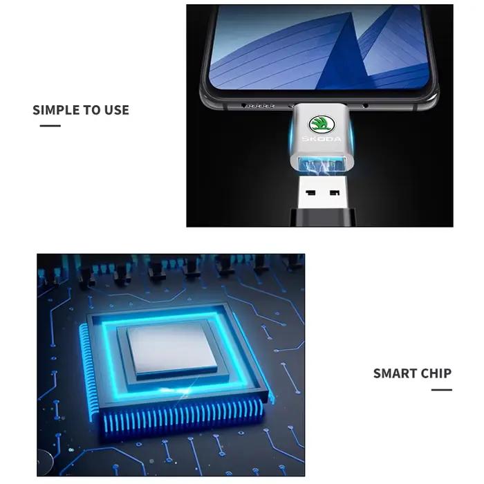 Adaptateur de câble de chargement de convertisseur de Port USB de Type C vers pour Skoda Octavia Superb Rapid Kodiaq Karoq Fabia Kamiq Enyaq Vision RS Y