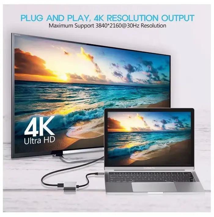 Adaptateur USB-C HDMI Compatible VGA 4K 3D Hub de Répartition Câble pour Moniteur PC Téléphone TV Occasions Spéciales
