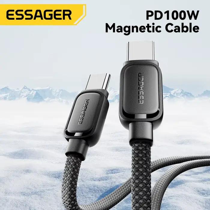 Essager 100w câble de données de charge rapide rétractable magnétique Type C à C