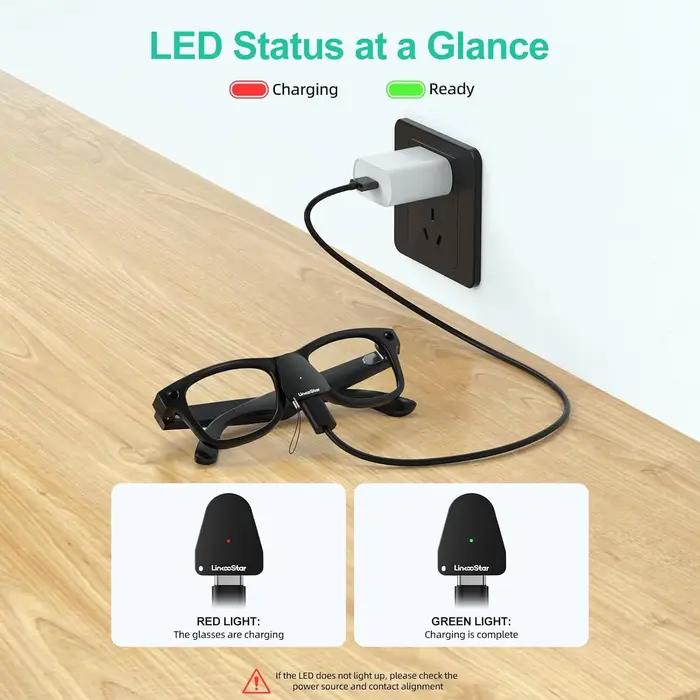 Adaptateur de chargeur USB-C pour Ray-Ban Meta Gen1&2 Wayfarer/Skyler/Headliner