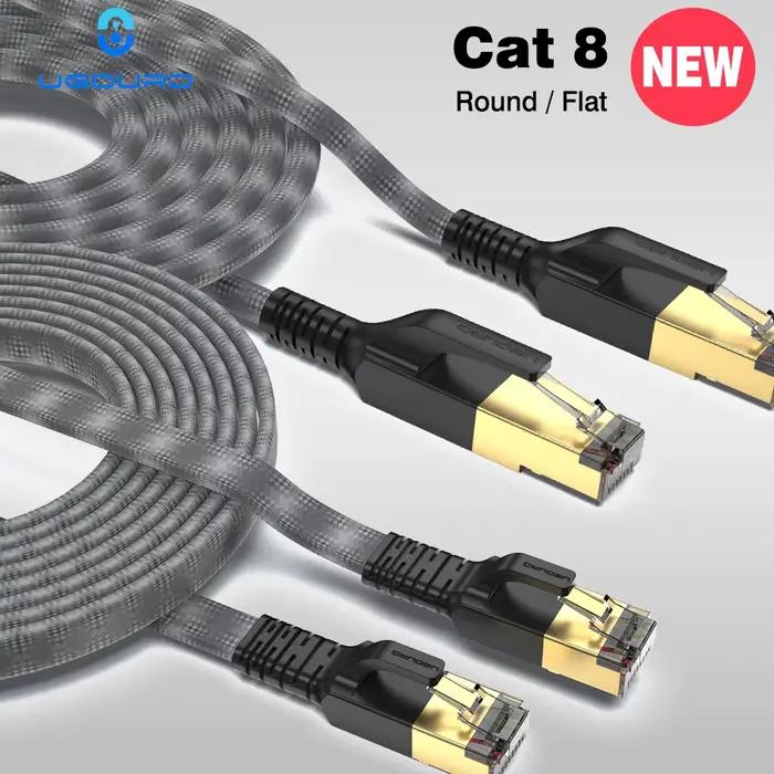 UGOURD câble Internet haute vitesse Cat8 noir-gris 40Gbps 2000MHz bande passante RJ45 blindé réseau LAN