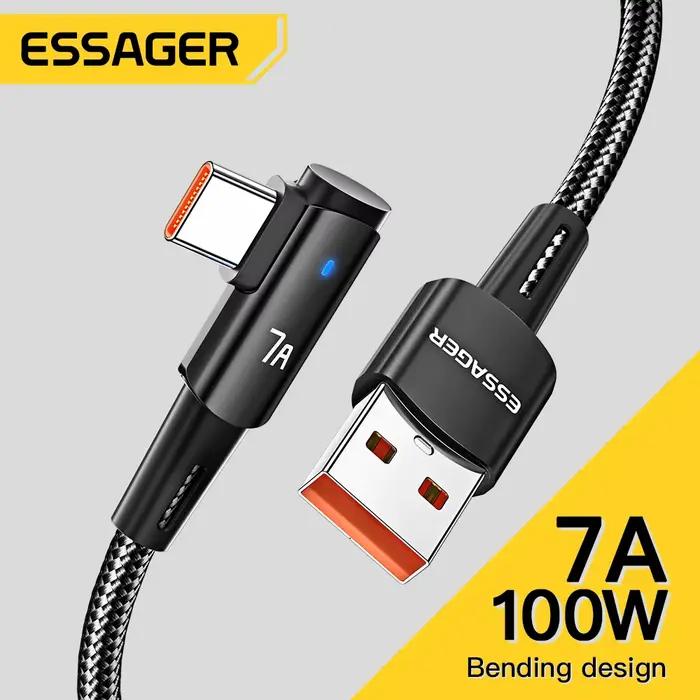 Câble USB Type C Essager 7A Charge Rapide 100W Compatible OPPO Honor Huawei Oneplus Realme Blanc Noir 1m 2m