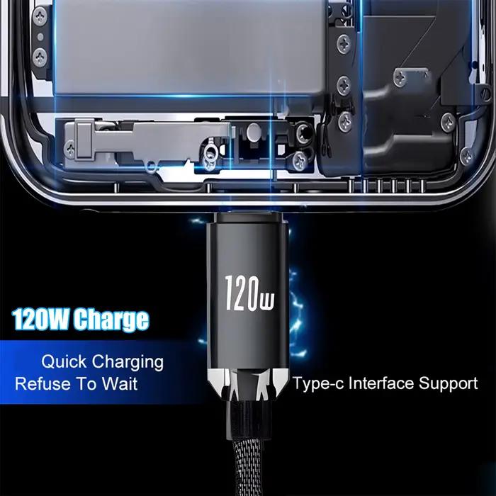 Câble USB C rétractable 120W en nylon tressé rapide et robuste pour smartphones et tablettes occasions quotidiennes et voyages