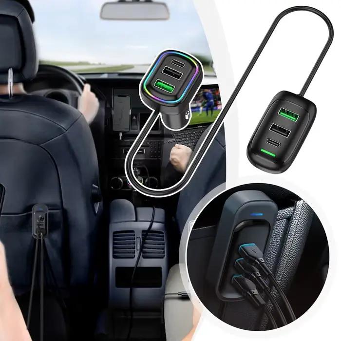 Chargeur de Voiture d'Extension Avant et Arrière USB Type-C à 6 Ports Compatible avec Téléphones Tablette Caméra Numérique Occasions Spéciales