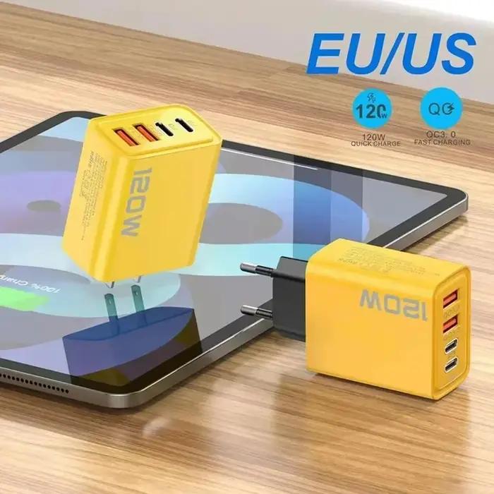 Quick Charge 3.0 Fast Charger Muti Total 120W 4 Port USB Type C PD Mobile Phone Wall Adapter for iPhone 16 Samsung S24