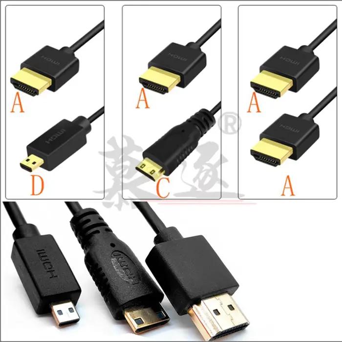 Câble mâle hdmicable ultra fin vers mini micro mâle compatible HD