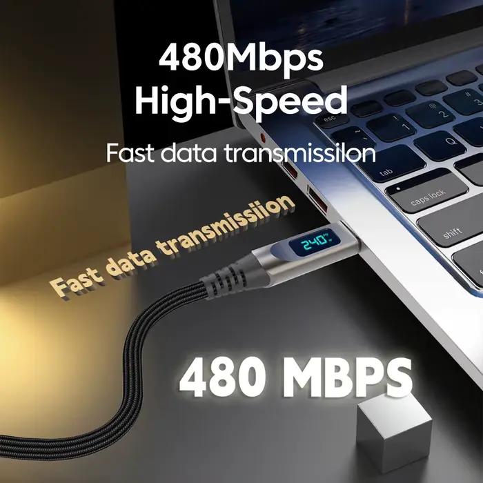 Elough 240W affichage numérique USB C vers USB C câble en alliage de Zinc 5A Type C