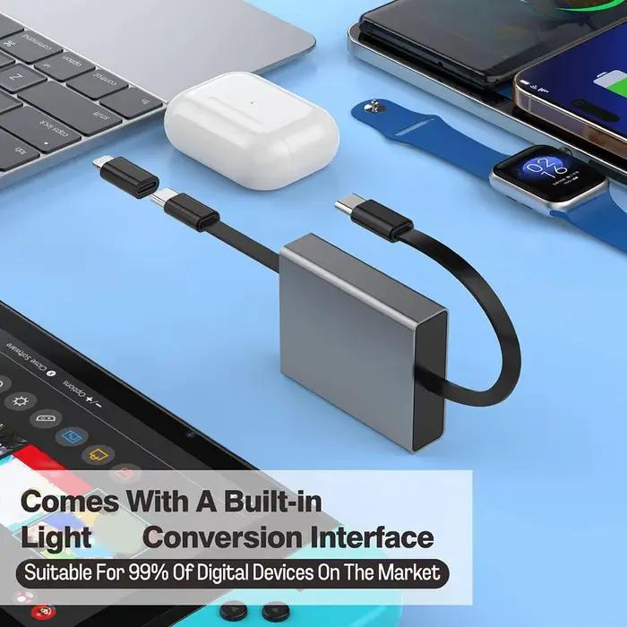 Câble de charge télescopique 66W alliage d'aluminium gris pour recharge rapide et stabilité USB Type-C Micro USB Lightning occasions spéciales