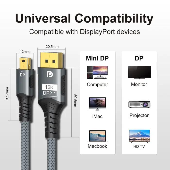 Câble Mini DP vers DisplayPort 8K DP1.4