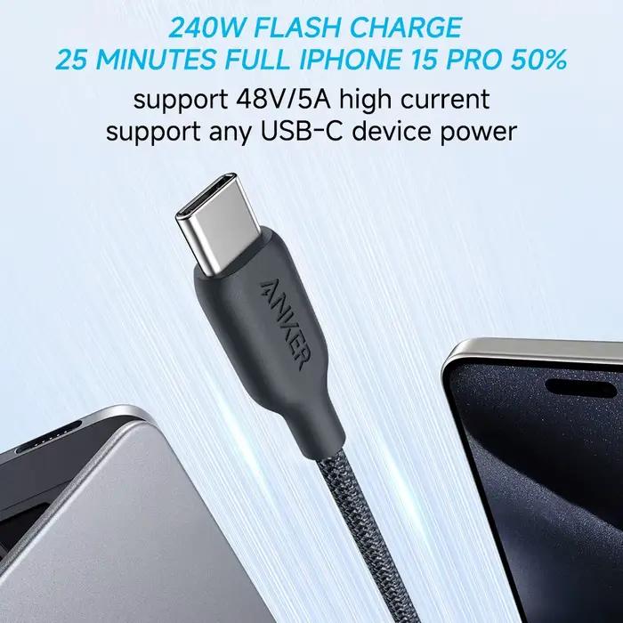 Câble USB-C Anker 240W Charge Rapide Tressé Biologique Pour iPhone iPad MacBook Occasions Spéciales