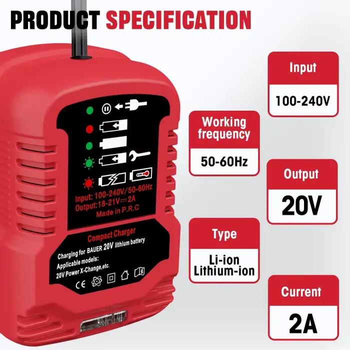 Mini chargeur rapide portable compatible avec les batteries au lithium Bauer 20V