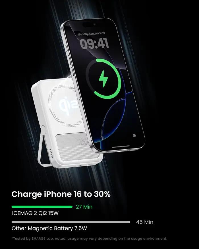 SHARGE ICEMAG 2 MagSafe Power Bank 15W Qi2 chargeur Portable avec refroidissement actif batterie 10000mAh pour iPhone 16/15 Galaxy