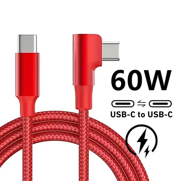 Câble USB-C à coudure en nylon tressé à 90 degrés pour charge rapide