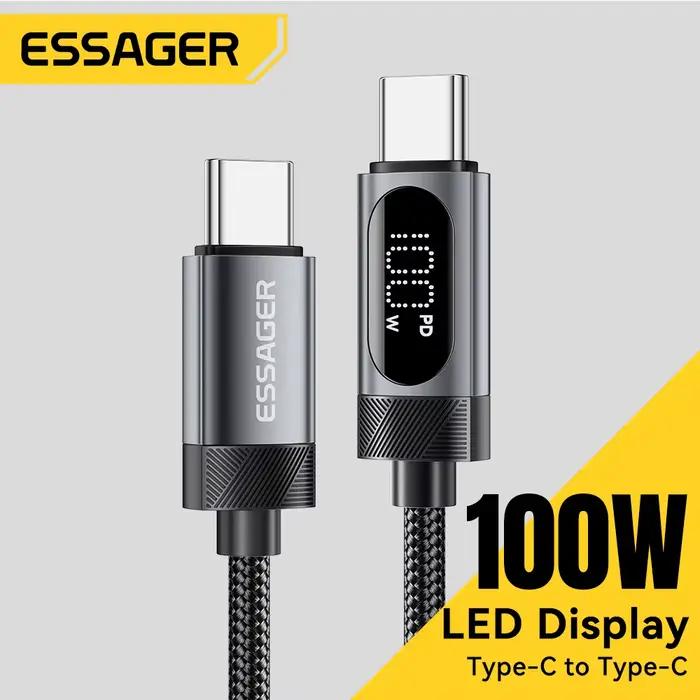 Câble USB C à affichage numérique Essager pour iPhone 17 16 15 Xiaomi Huawei 100W PD charge rapide pour Macbook iPad