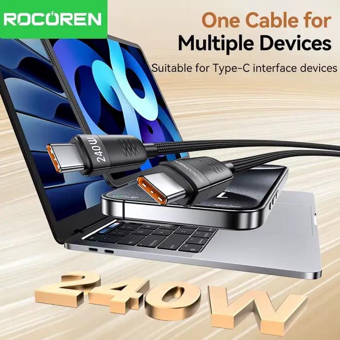Rocoren 240W type-c vers USB C câble de données PD3.1 charge rapide 100W Type C cordon