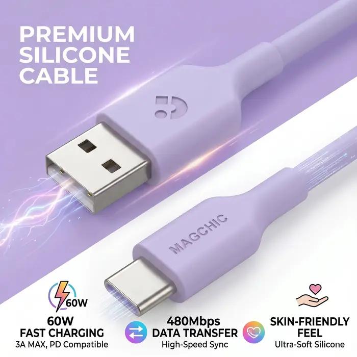 Câble USB Type C en silicone doux pour la peau