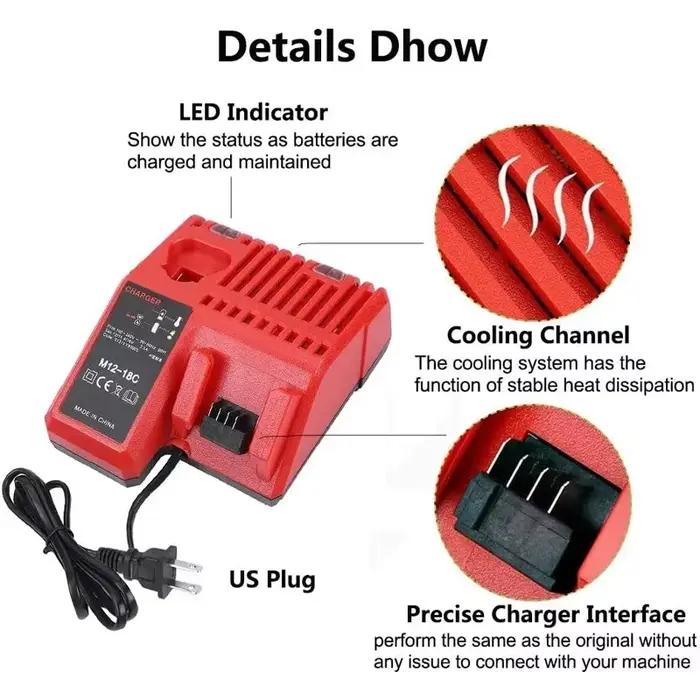 Chargeur de batterie universel pour outils électriques Milwaukee compatible 12V 14.4V 18V occasions bricolage construction métallerie