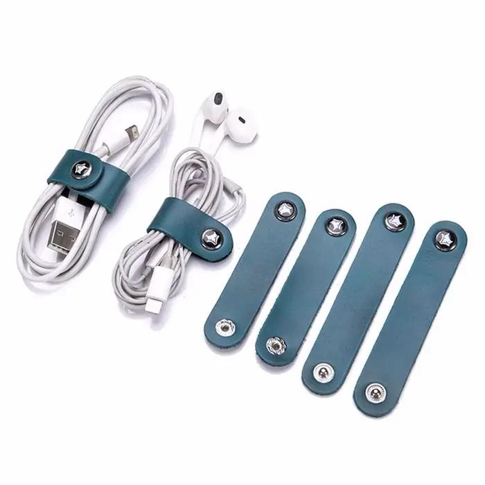 Enrouleur de Câble USB en Cuir de Vache, Support de Rangement pour Écouteurs