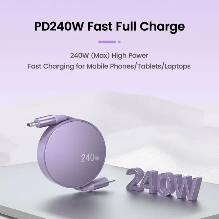 Câble de charge rapide PD 240W rétractable Type C vers