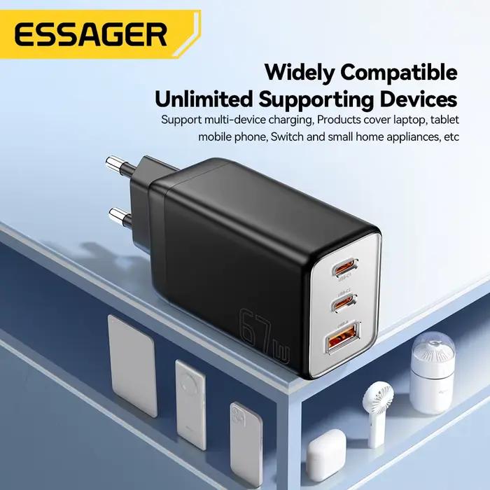 Essager 67W GaN USB-C chargeur PD 3.0 QC 3.0 Charge rapide pour iPhone 16 15 Pro Max Xiaomi Samsung Huawei Mate 70 chargeurs pour ordinateurs portables