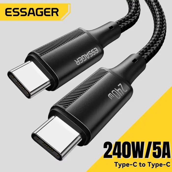 Essager 240W USB Type C vers USB C câble pour Macbook iPad Samsung Huawei PD charge rapide chargeur cordon 5A e-marker