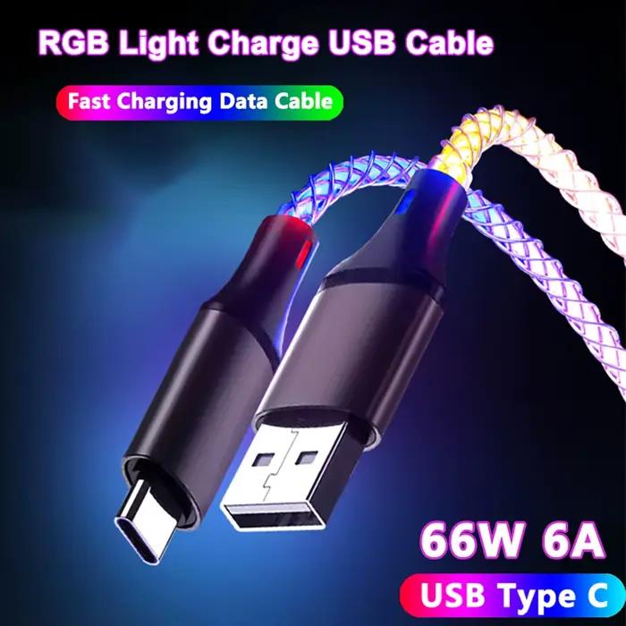 Câble USB Type C à charge rapide RGB 66W 6A
