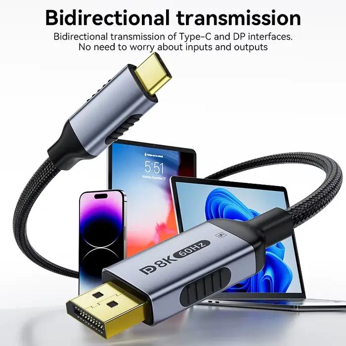 Câble USB Type C vers DisplayPort bidirectionnel/non bidirectionnel 8K @ 60Hz 4K @ 120Hz DP 1.4