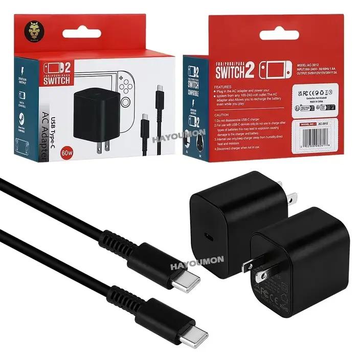 Nouvel adaptateur secteur rapide 60W Type-C pour Switch 2