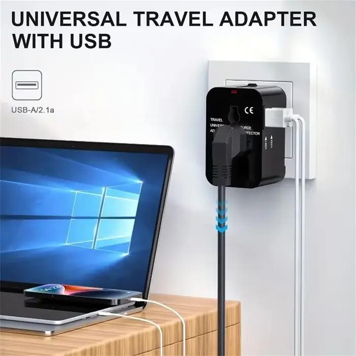 Chargeur de Voyage Universel avec Deux Ports USB Compatible EU US UK AU Occasions Spéciales et Pratique Pour Voyages Familiaux et Business Trips
