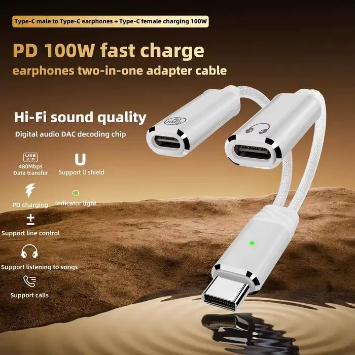 Adaptateur USB C pour casque et chargeur 2 en 1