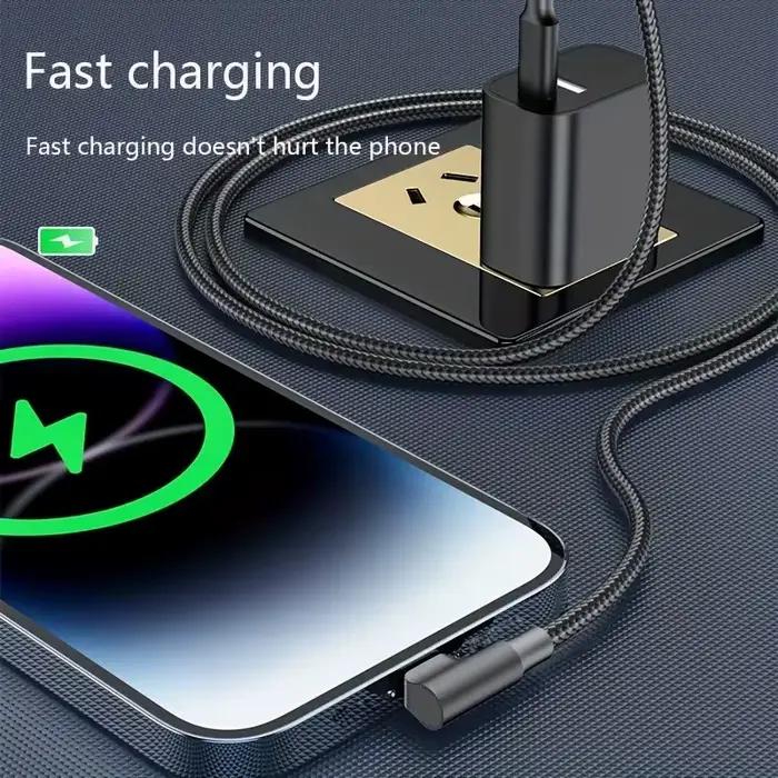 Câble USB-C à coudure en nylon tressé à 90 degrés pour charge rapide