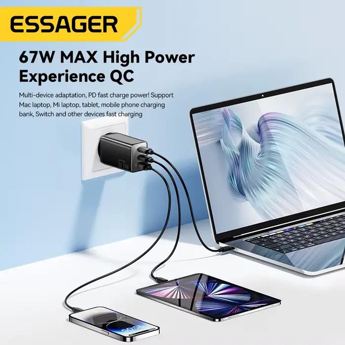 Essager 67W GaN USB-C chargeur PD 3.0 QC 3.0 Charge rapide pour iPhone 16 15 Pro Max Xiaomi Samsung Huawei Mate 70 chargeurs pour ordinateurs portables