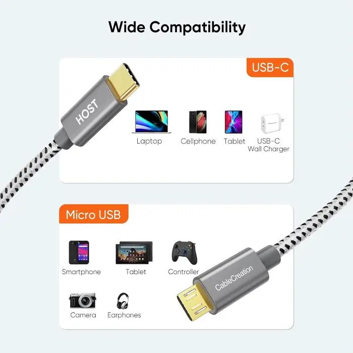 Câble court USB C vers Micro USB 0,2m résistant pour charge rapide et transfert de données sûr pour smartphone et ordinateur