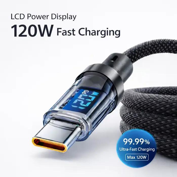 Câble USB C 100W 120W à charge rapide avec affichage LED