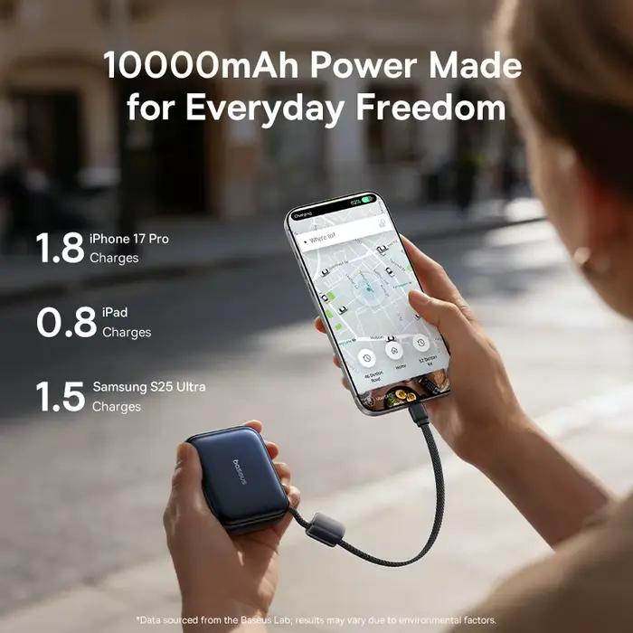 Banque d'alimentation mini Baseus 45W 10000mAh avec câble USB-C intégré