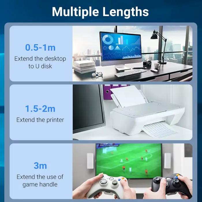 Câble d'Extension USB 3.0 pour PC Smart TV Xbox One SSD Vitesse Rapide Compatible avec Ordinateurs et Périphériques Multimédia Occasions Spéciales