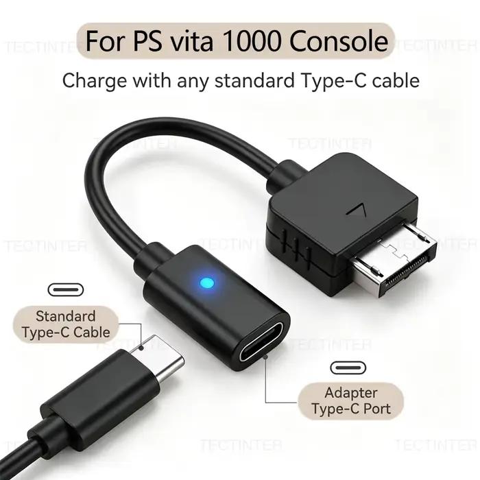 Câble USB C pour PS Vita 1000 Accessoires Console De Poche Adaptateur De Charge Type C LED Convertir Cordon Pour PSV1000 Alimentation Fil
