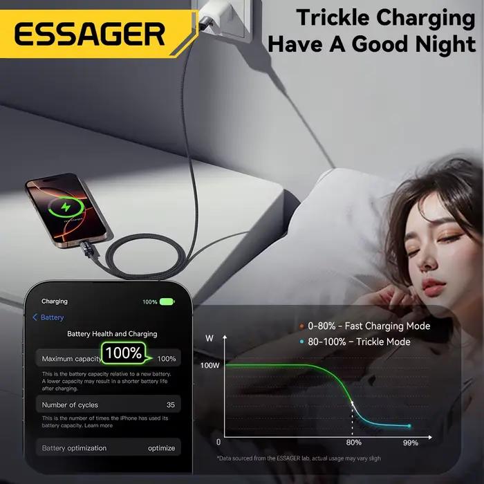 Câble USB C à affichage numérique Essager pour iPhone 17 16 15 Xiaomi Huawei 100W PD charge rapide pour Macbook iPad