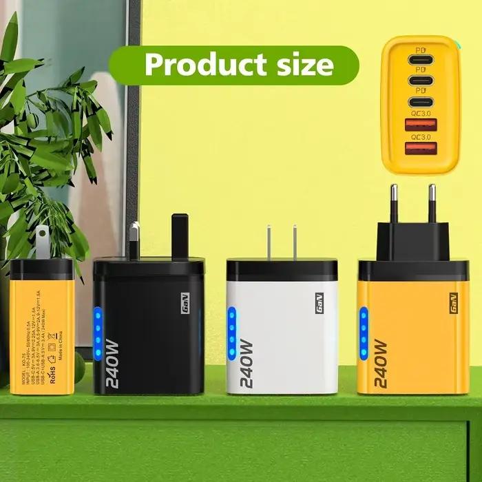 Chargeur rapide GaN 240W avec lumière LED