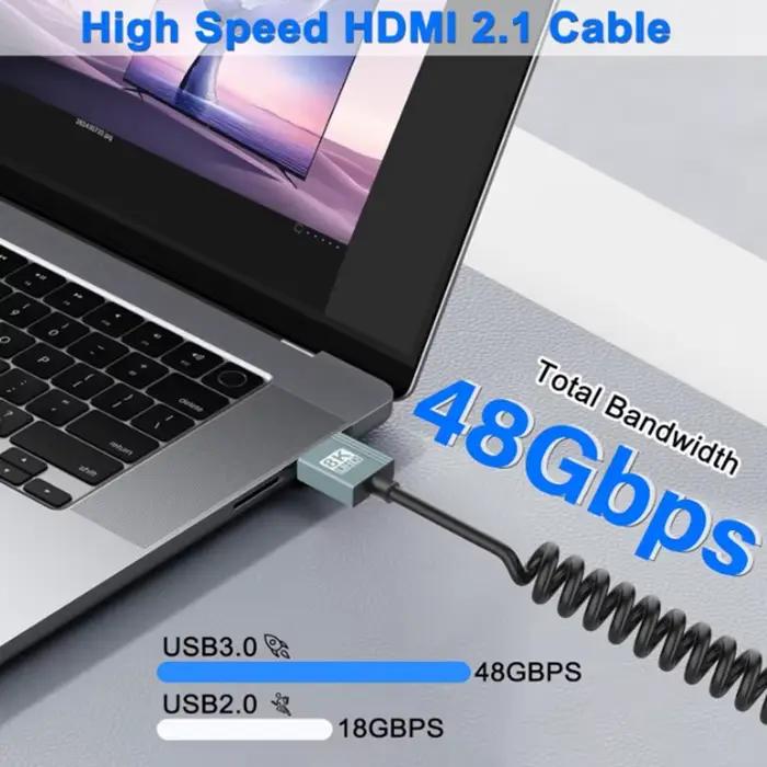 Câble enroulé Micro HDMI vers HDMI court 8K