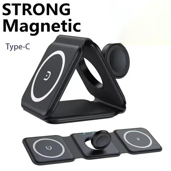 Station de charge rapide magnétique portable 3-en-1 pour iPhone 17 16 15 14 13 12 Pro Max