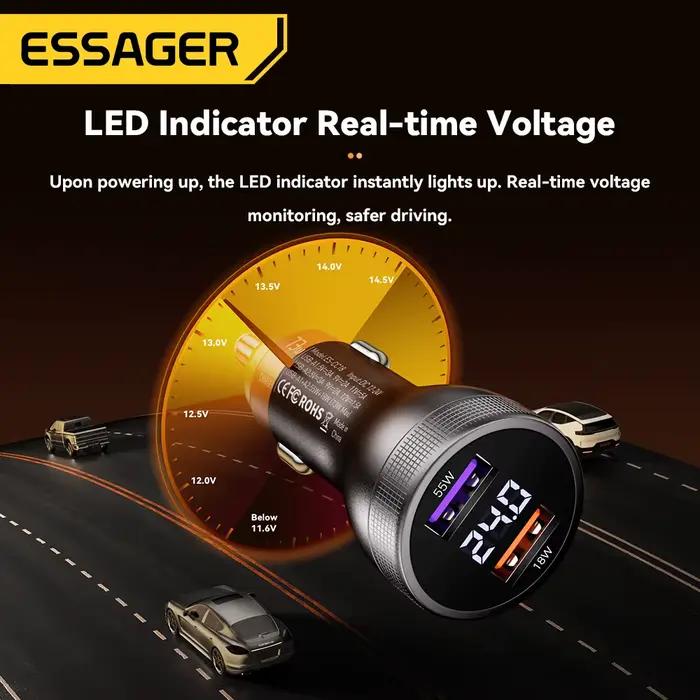 Essager 73W double Ports USB chargeur de voiture adaptateur de charge Super rapide pour Xiaomi Huawei Samsung Oneplus