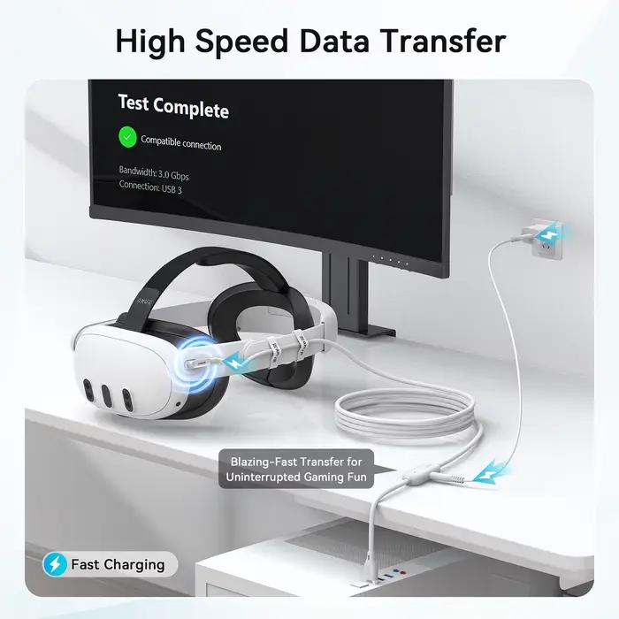 AMVR 16FT VR lien câble type-c USB avec Port de charge rapide séparé pour Meta Quest 3/3S/ Quest2 Pico4 Steam VR PCVR accessoires