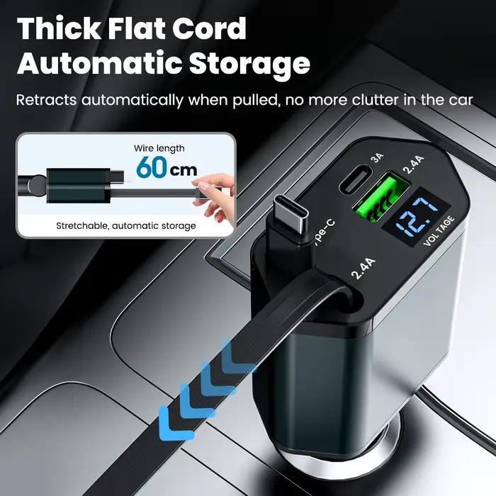 Elough 4 en 1 chargeur de voiture rétractable charge rapide USB C vers USB C ios câble