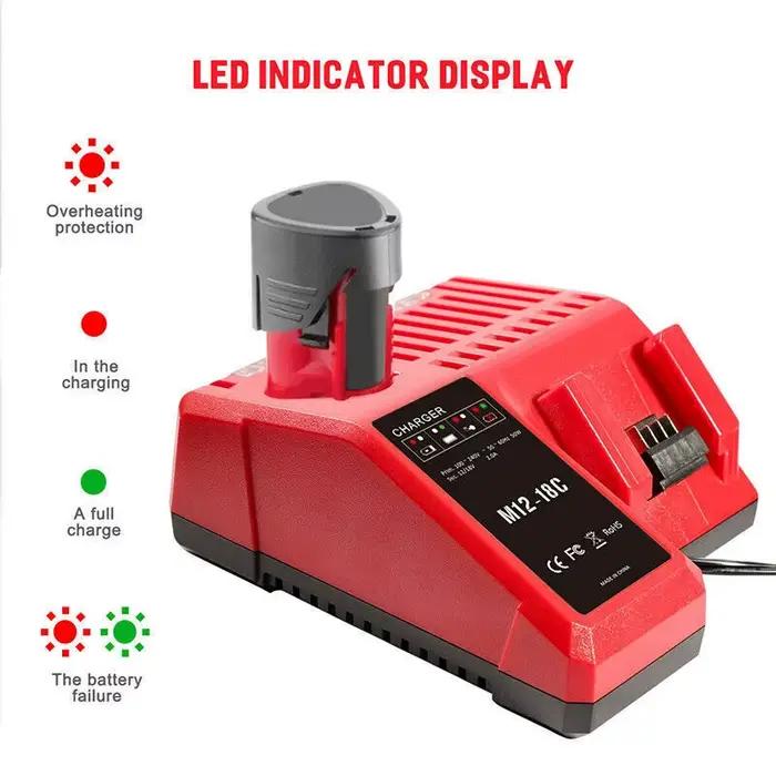 Remplacer le chargeur Li-Ion rapide 3A 12V 14V 18V adapté pour Milwaukee M12-18C batterie Lithium-Ion multi-tension double Port M12 M18