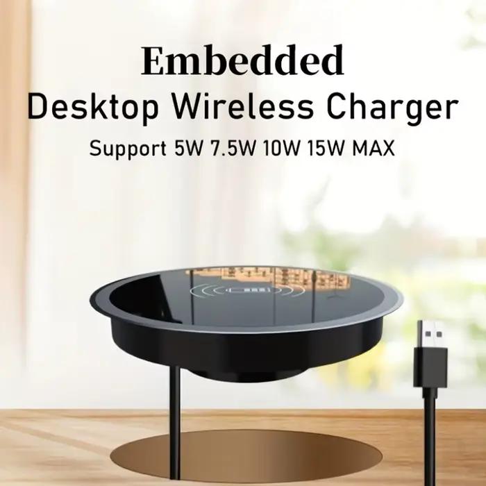 Chargeur sans fil intégré de bureau pour iPhone 16 15 14 13 12 Samsung S24 S23 Huawei Xiaomi avec support et indicateur de charge rapide et sûr pour un espace de travail ordonné