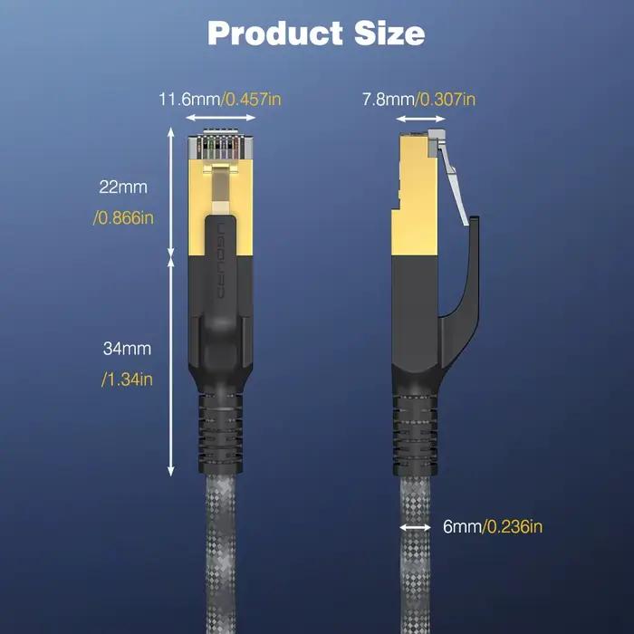 Câble Ethernet Cat8 40 Gbit/s 2000 MHz blindé tressé